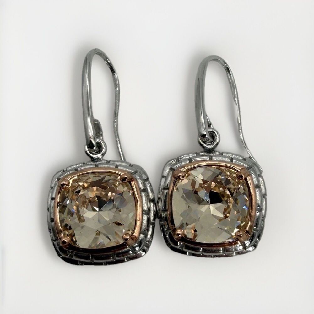 Sterling Silver 925 Women's Earrings Pierced Smoky Quartz Peach Stone Brand New
